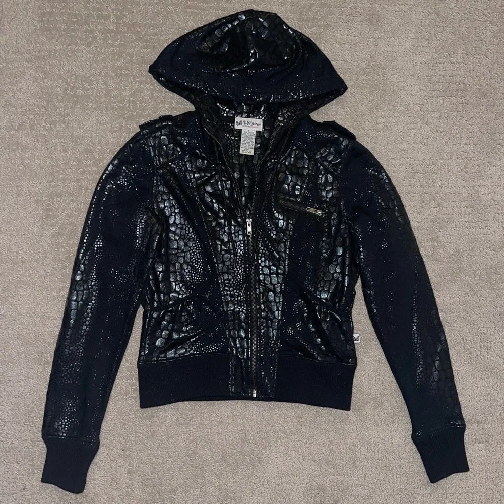 Black Shiny Zip Up - Picture 1 of 8